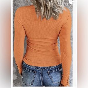 Kissfix Women's Long Sleeve Henley Top - Ribbed Knit Button Down Blouse Casual Fall